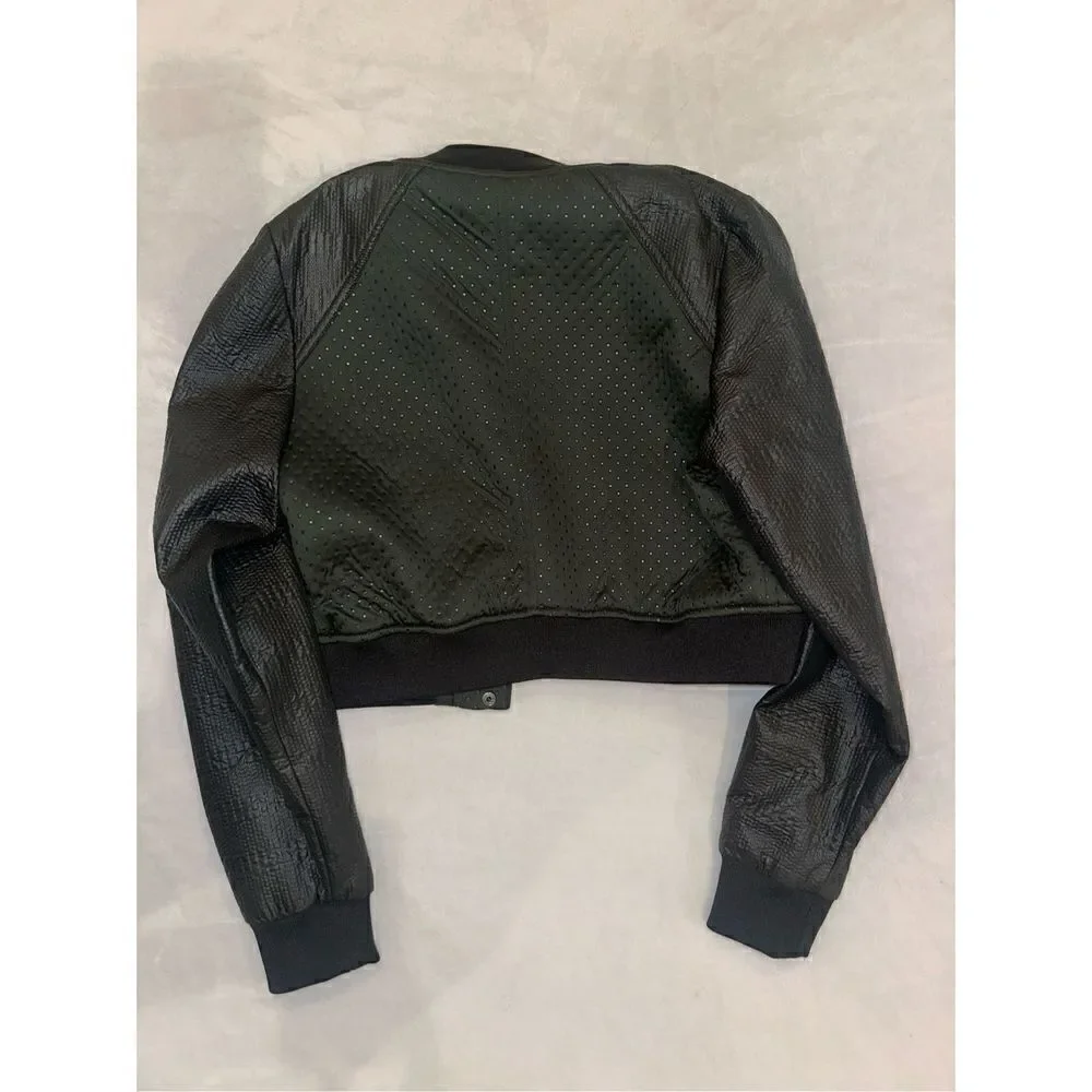 Members Only XS cropped jacket black and green varsity